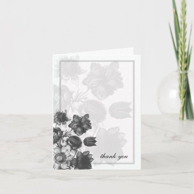 Grå Eleganta Blommiga Bröllopskort Tack Kort (Framsida)