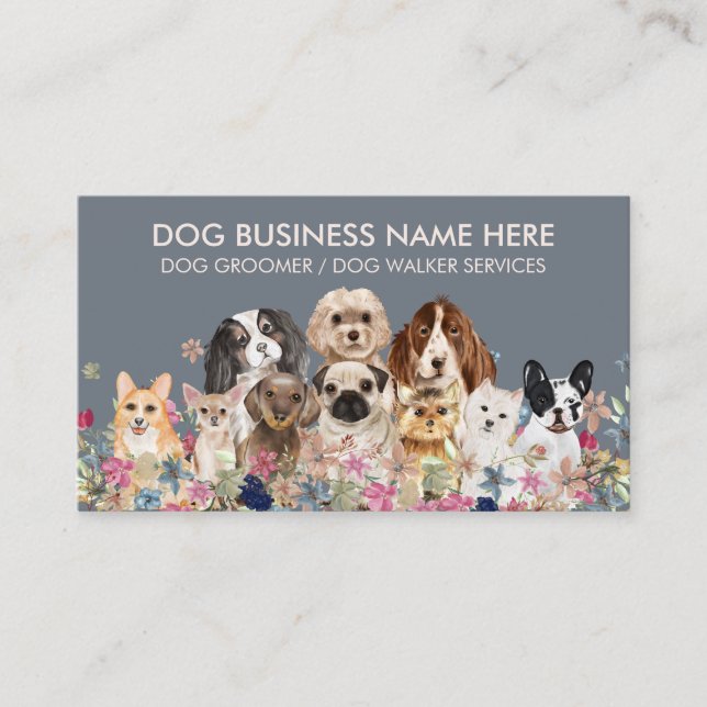 Grå Elfenben Husdjur Grooming Hund Sitters Groomer Visitkort (Framsida)