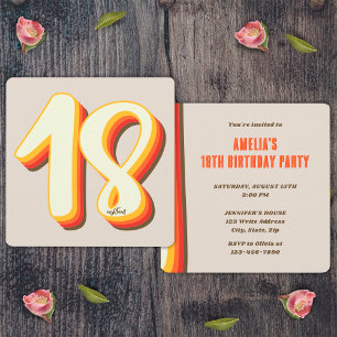 Grå Enkel Modern Retro Groovy 18-årsdag Inbjudningar
