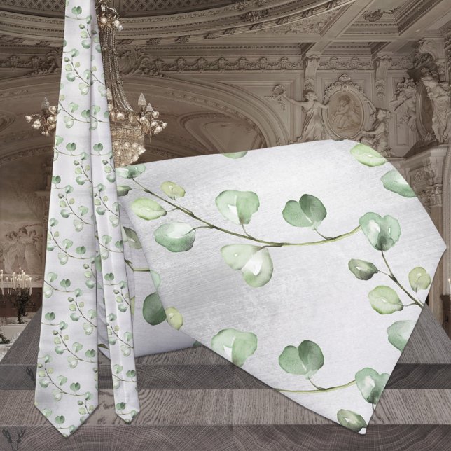 Grå & Eukalyptus Grönska Elegant Bröllop Slips (Skapare uppladdad)