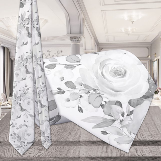 Grå Eukalyptus Vit Pion Bröllopsblomma Slips (Skapare uppladdad)