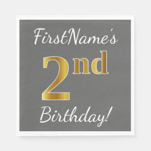 Grå, Falskt Guld 2-årsdag + Anpassat Namn Pappersservett