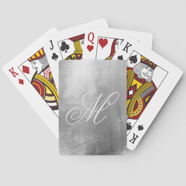 Grå Fancy Monogram Blankande Falskt Silverfolie Casinokort (Baksidan)