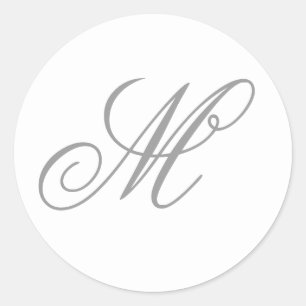 Grå Fancy Script Kalligrafi Monogram Runt Klistermärke
