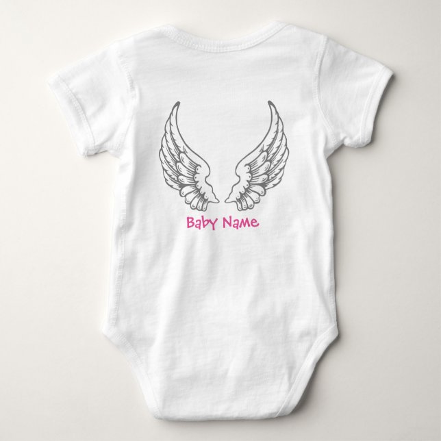 Grå färg för Bodysuit för namn för ängelvingarbaby Tee (Baksida)