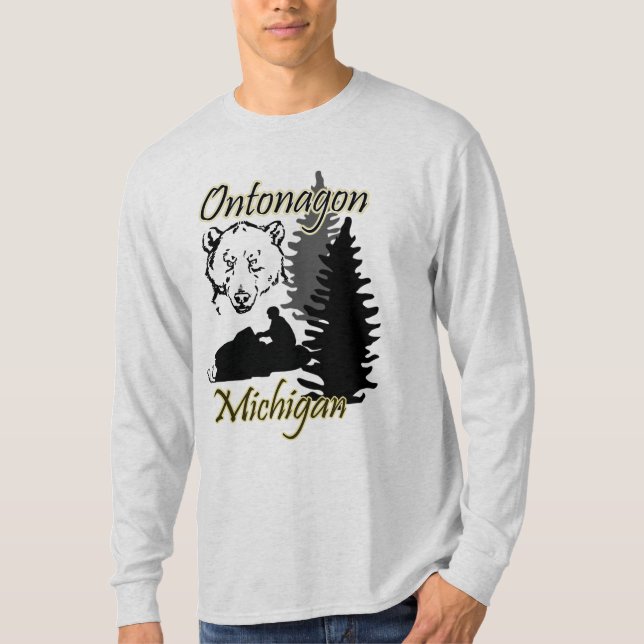 Grå färg för LS för Ontonagon Michigan T-shirt (Framsida)