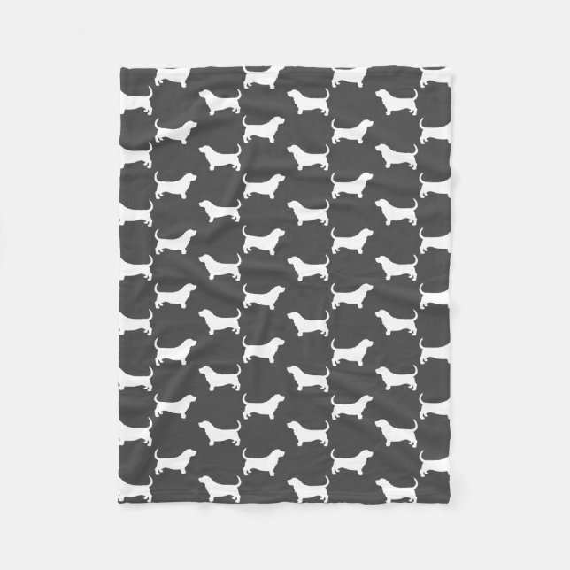 Grå färg för mönster för BassethundSilhouettes Fleecefilt (Framsidan)