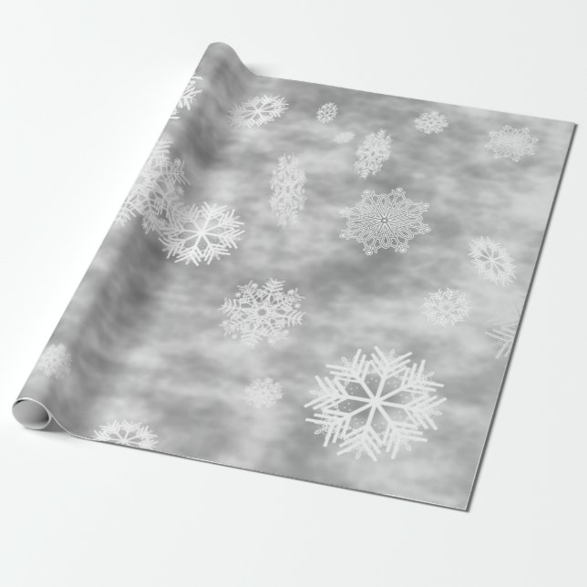 Grå färg för snöflingornedgångsilver presentpapper (Utrullad)