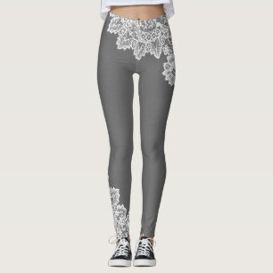 Grå färg med vitsnörebrytning leggings