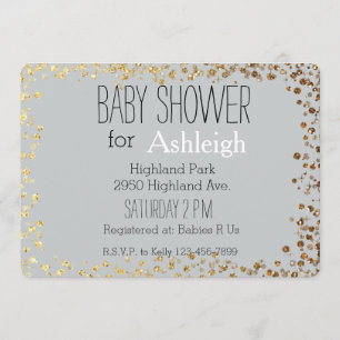 Grå färg och guld- glitterBokeh baby shower Inbjudningar