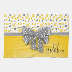Grå färg- och gultpolka dots, grå färg prack kökshandduk