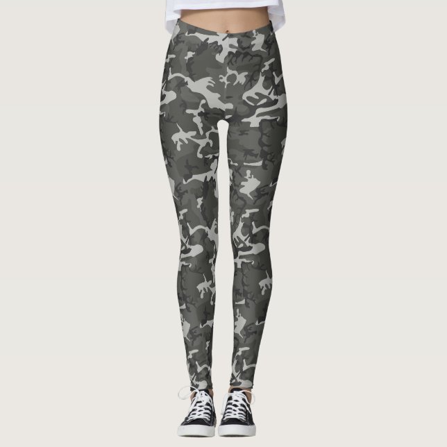 Grå färg och svart Camo strumpbyxor Leggings (Framsida)
