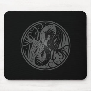 Grå färg och svart Yin Yang Phoenix Musmatta
