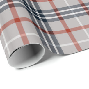 Grå färg/röd pläd som slår in glansigt papper presentpapper