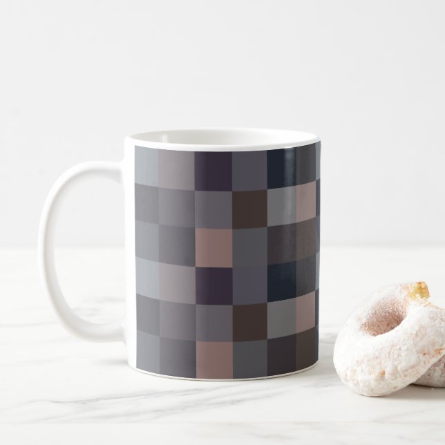 Grå Färg Schackbräde Kaffemugg (Med munk)