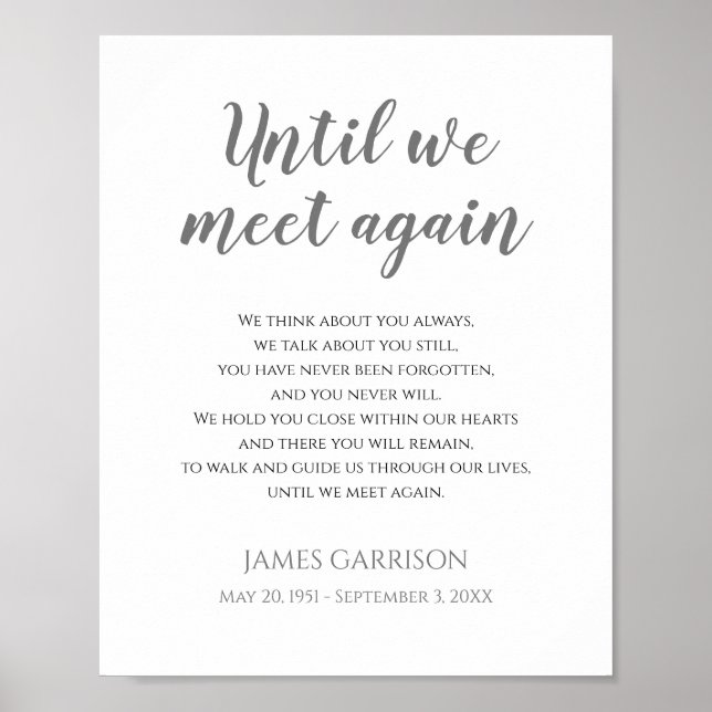 Grå färg Tills Vi Möts Igen Firande Av Liv Dikt Poster (Framsidan)