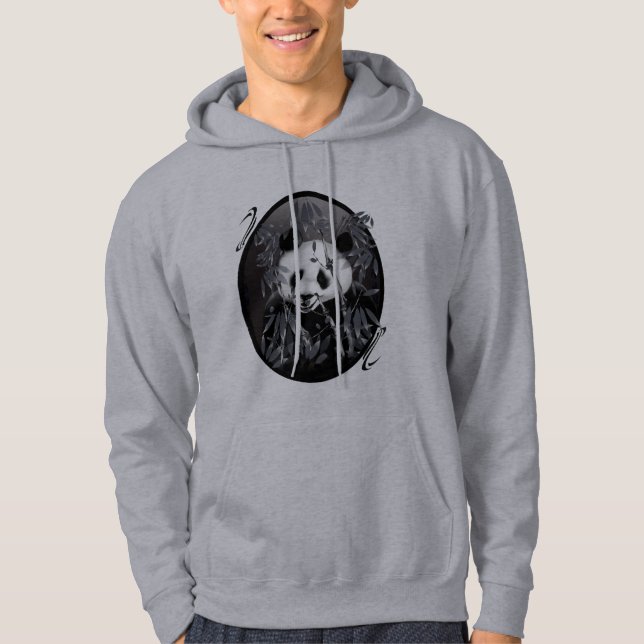 Grå färg tonar PandaOvalskjortor Sweatshirt Med Luva (Framsida)