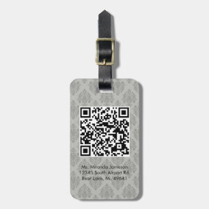 Grå färgdamast QR KODIFIERAR den beställnings- Bagagebricka