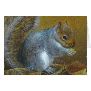 Grå färgekorre i höst lövkonstkort hälsningskort