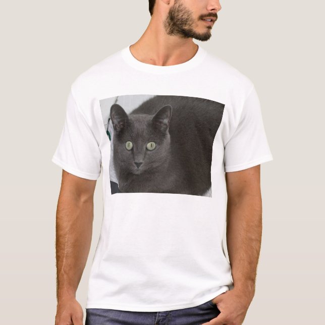 Grå färgkatt med att bedöva gröna ögon t-shirt (Framsida)