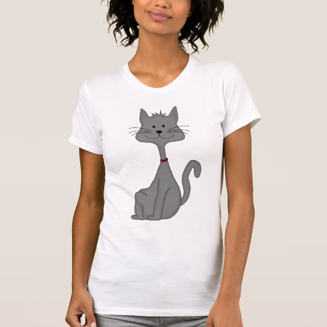 Grå färgkattsitta t-shirt (Framsida)