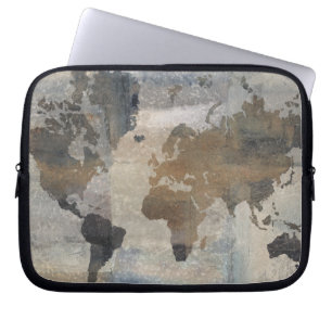 Grå färgstenkarta av världen laptop sleeve