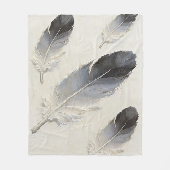Grå Fjäder Mjuk Modern Boho Estetik Fleecefilt (Framsidan)