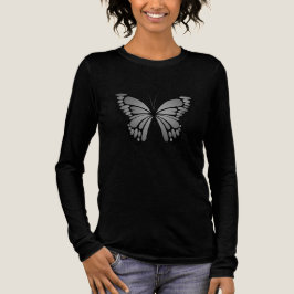 Grå fjäril på SVART T-Shirt -