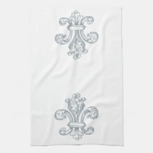 Grå Fleur de Lis kökshandduk
