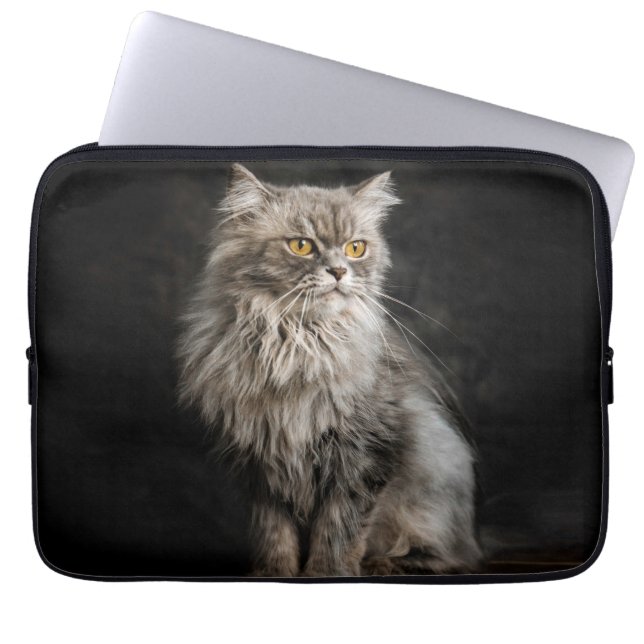 Grå Fluffig Katt  Laptop Fodral (Framsidan)