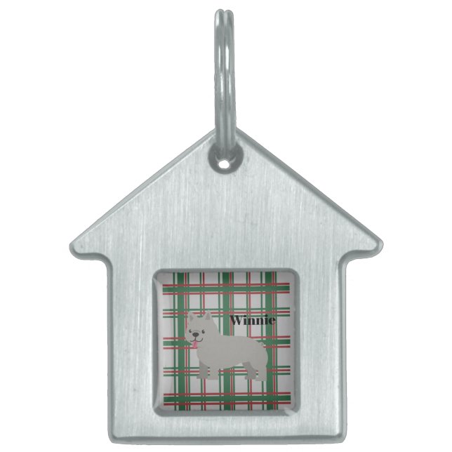 Grå fransk bulldogg, julplaid ID-bricka husdjur (Framsidan)