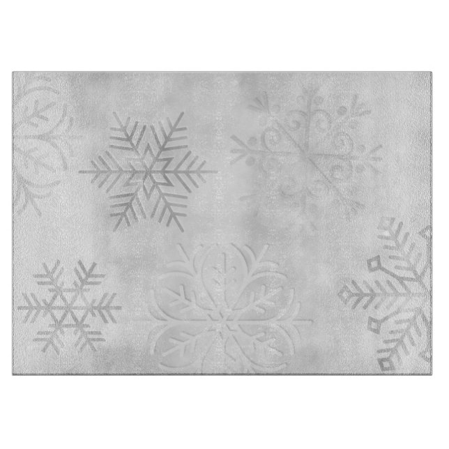 Grå Frostig Snöflinga Konst Glas Skärbräda (Framsidan)