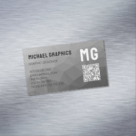 Grå geometrisk mesh-mönster QR-kod Magnetiska Visitkort