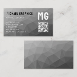 Grå geometrisk mesh-mönster QR-kod Monogram Visitkort