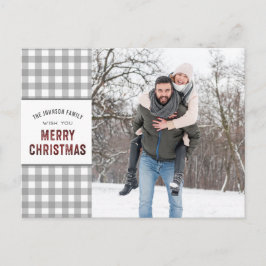Grå Gingham GOD JUL 2 Bilder Helg Vykort