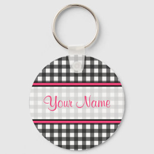 Grå Gingham Keychain för kol Nyckelring