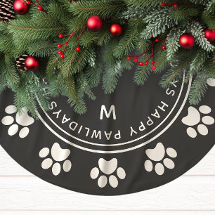 Grå Glad Pawlidays Paw Print Jul Pet Christmas Julgransmatta Borstad Polyester