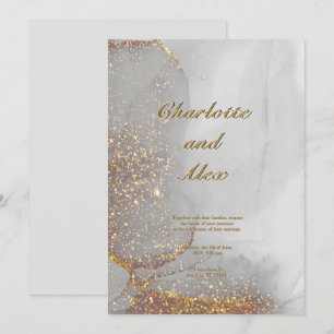 Grå Glitter Chic Alkoholbläck Bröllopsinbjudan Inbjudningar