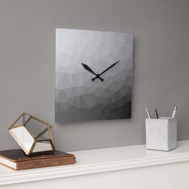 Grå Gradient Geometriskt Nätmönster Fyrkantig Klocka (Kontor)