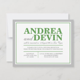 Grå & Grön Bröllopsfest Mottagning ENDAST Inbjudni Inbjudningar