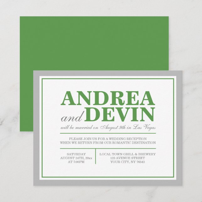 Grå & Grön Bröllopsmottagning ENDAST Inbjudningar (Fram/baksida)