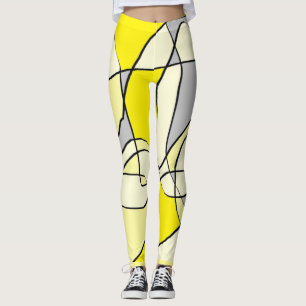Grå gul abstrakt damasker för vit och för svart leggings