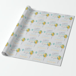 Grå Gul Grön Blå Lycka Till Födelsedagen Ballonger Presentpapper