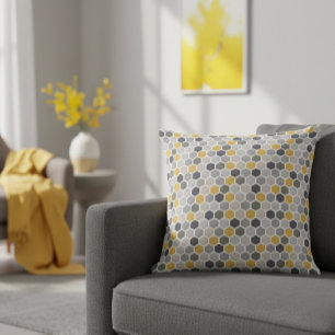 Grå Gul Neutral Modern Geometrisk Hex Kudde