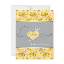Grå, gula rosor bröllops-RSVP-kort
