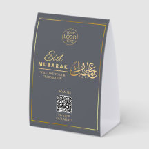 Grå & Guld Eid Mubarak QR-kod Bordskylt