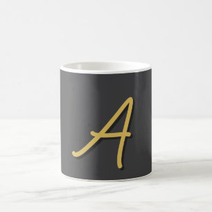 Grå Guld Färg Monogram Professionell Kaffemugg