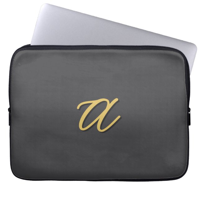 Grå Guld Färg Monogram Professionell Laptop Fodral (Framsidan)