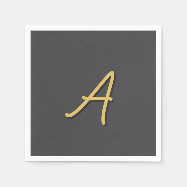 Grå Guld Färg Monogram Professionell Pappersservett (Framsidan)