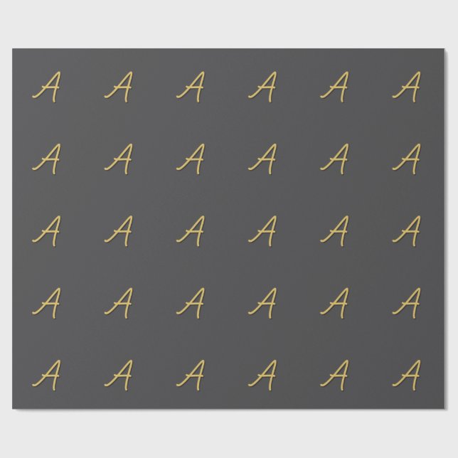 Grå Guld Färg Monogram Professionell Presentpapper (Platt)